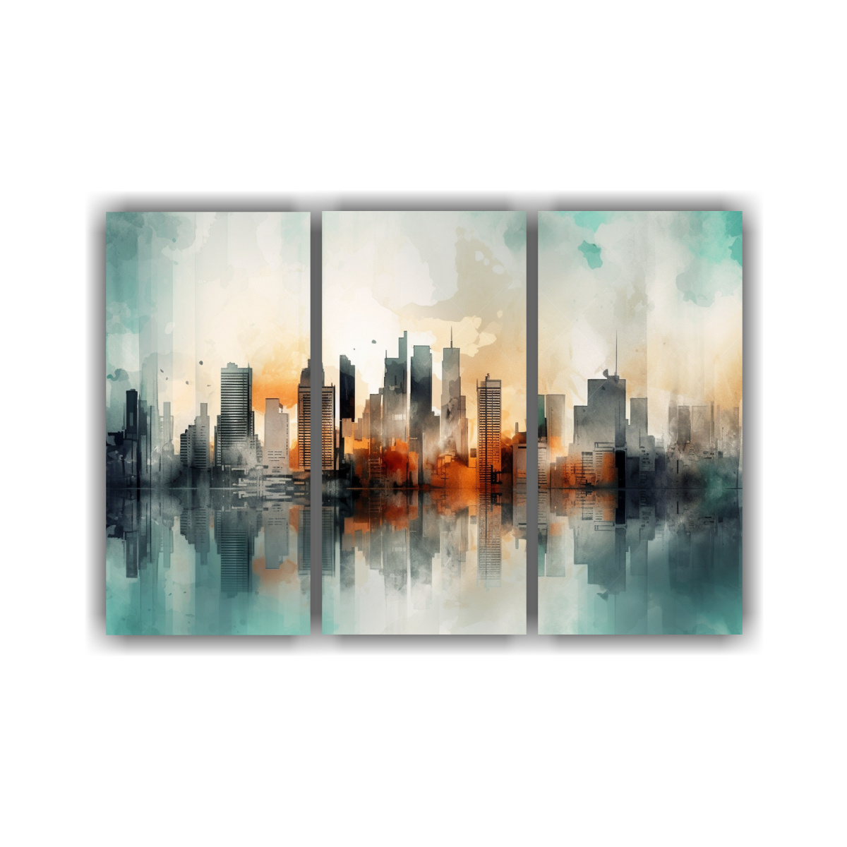 PINTURA ACUARELA URBANA ABSTRACTA TRES CUADROS 210X140 CM - 1