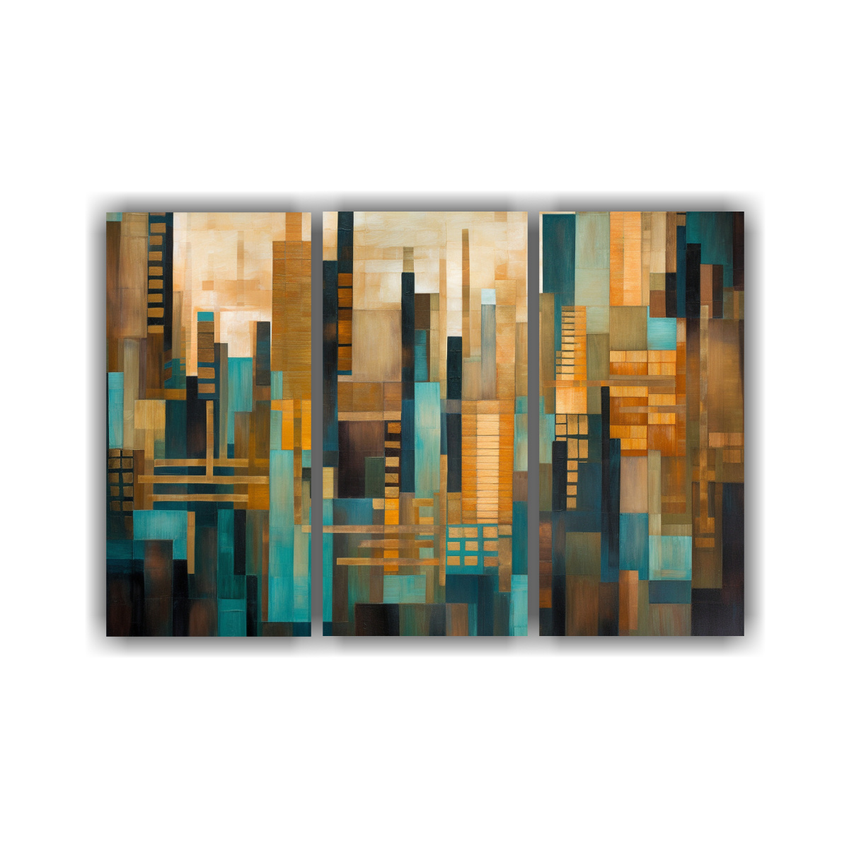 CONJUNTO 3 CUADROS DECORATIVOS ABSTRACTOS CIUDAD 105X70 CM - 1