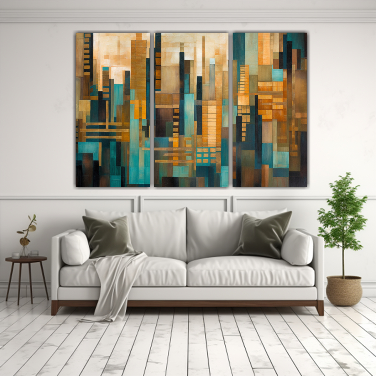 CONJUNTO 3 CUADROS DECORATIVOS ABSTRACTOS CIUDAD 105X70 CM - 2