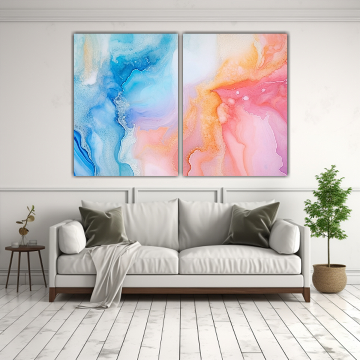 PINTURAS ABSTRACTAS DE MÁRMOL EN TONOS PASTEL EN 80X50 CM - 2