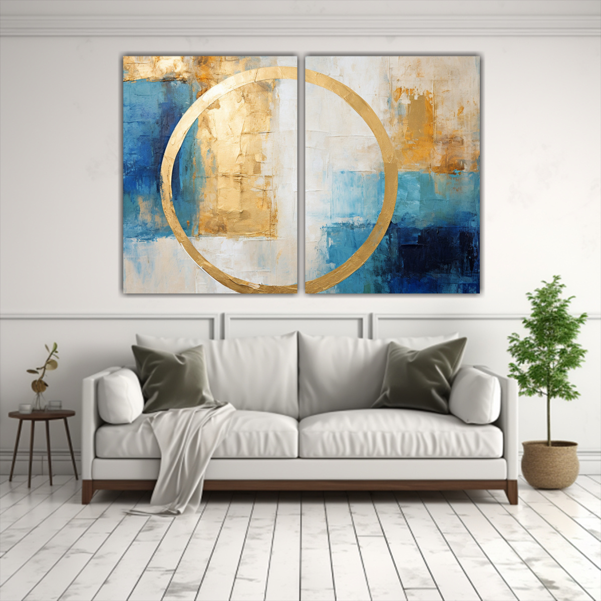 PINTURAS ABSTRACTAS MODERNAS DE CÍRCULOS AZUL Y 40X30 CM - 2