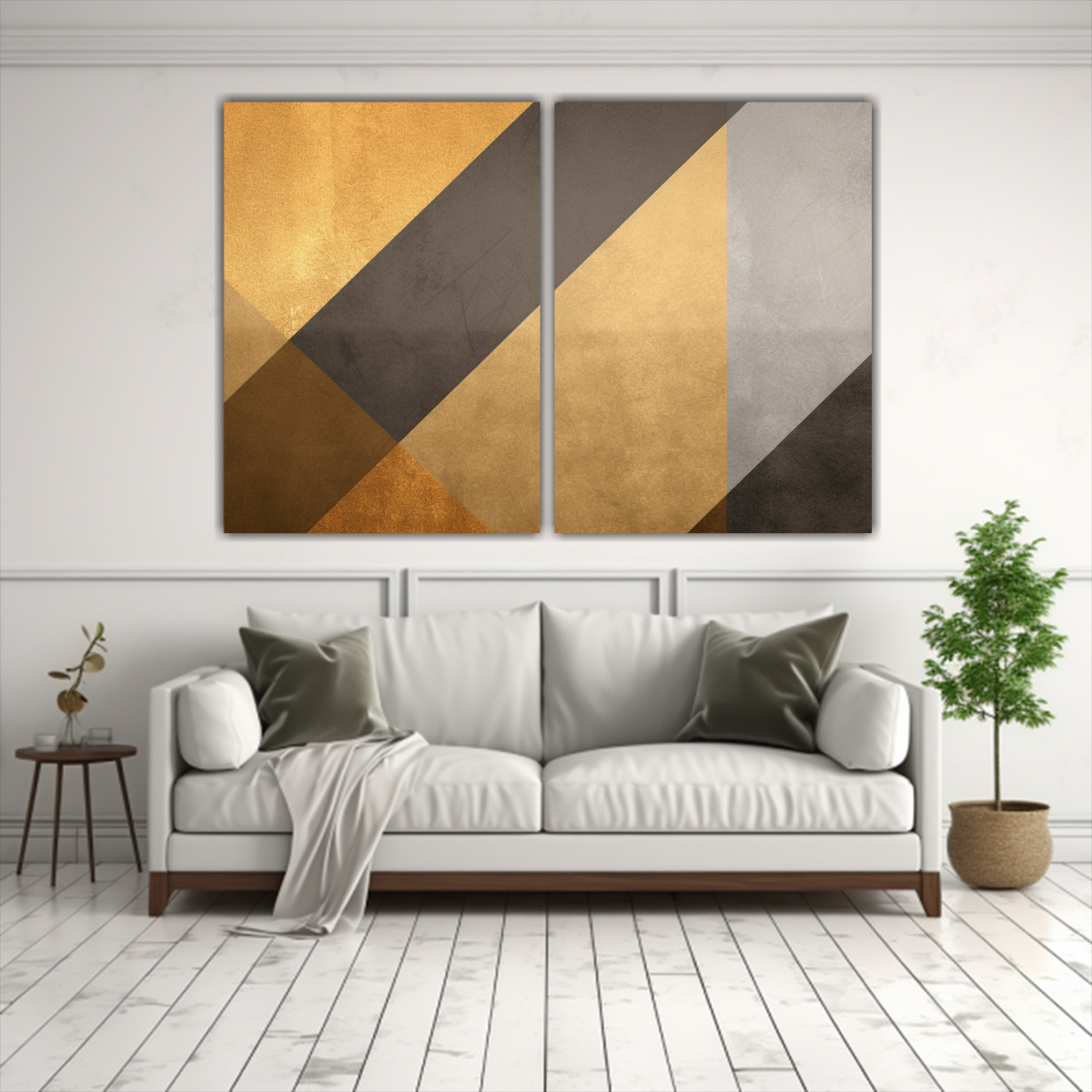 CUADROS GEOMÉTRICOS EN DORADO Y BEIGE. 160X120 CM - 2