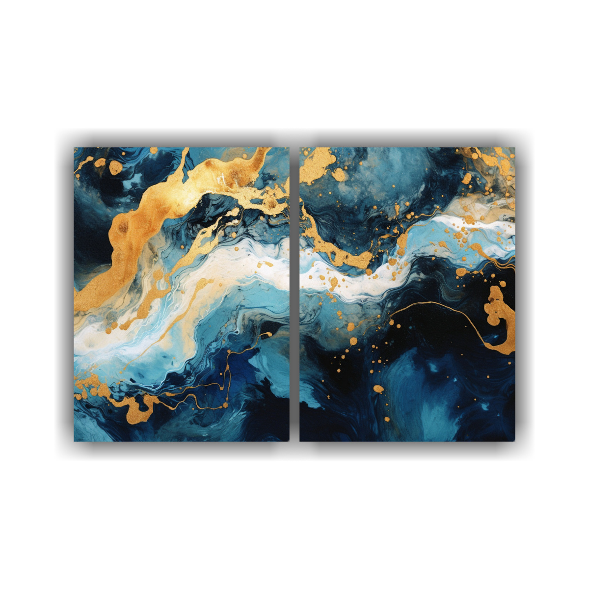 PINTURA ABSTRACTA DE REMOLINOS AZULES Y DORADOS: 100X65 CM - 1