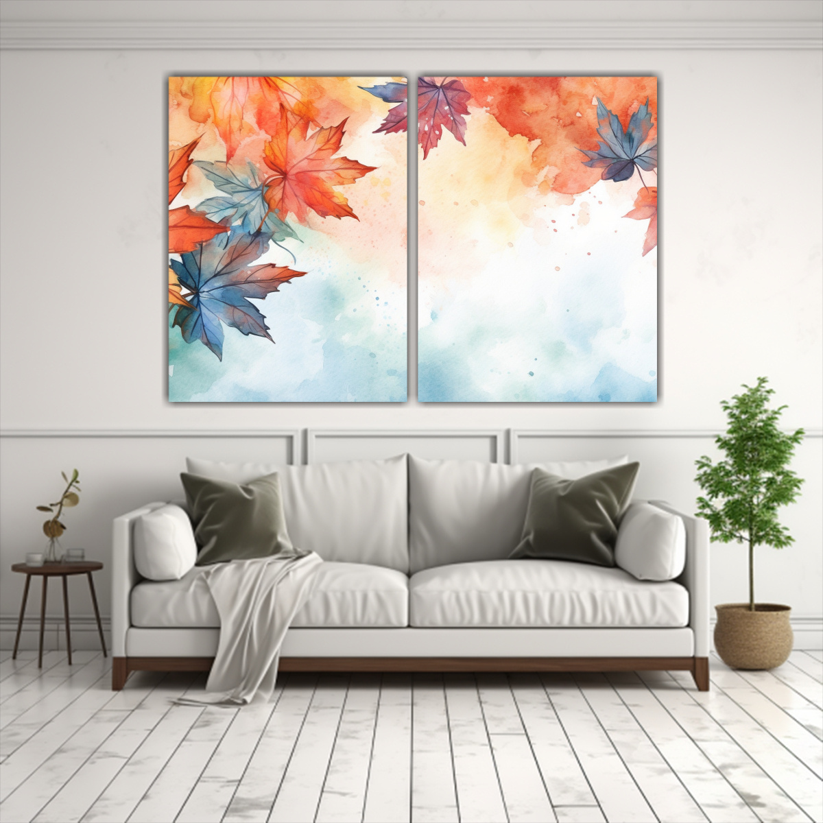 CUADROS ABSTRACTOS OTOÑALES CON HOJAS DE ARCE EN 100X75 CM - 2
