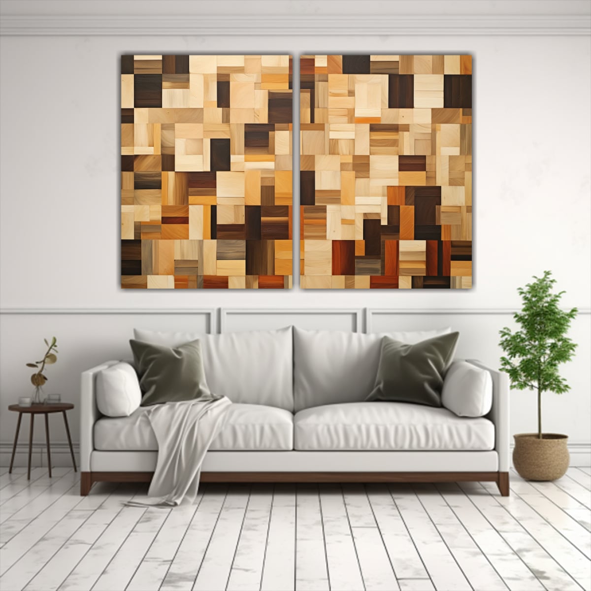 PINTURA ABSTRACTA DE FONDO DE AZULEJO DE MADERA. 60X45 CM - 2