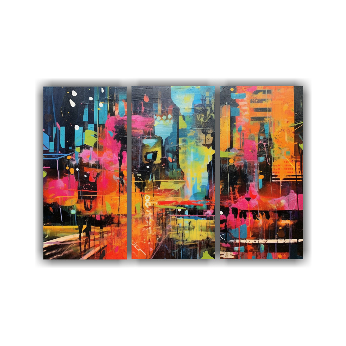 CUADROS URBANOS FUTURISTAS CON GRAFITIS NEÓN EN 180X120 CM - 1