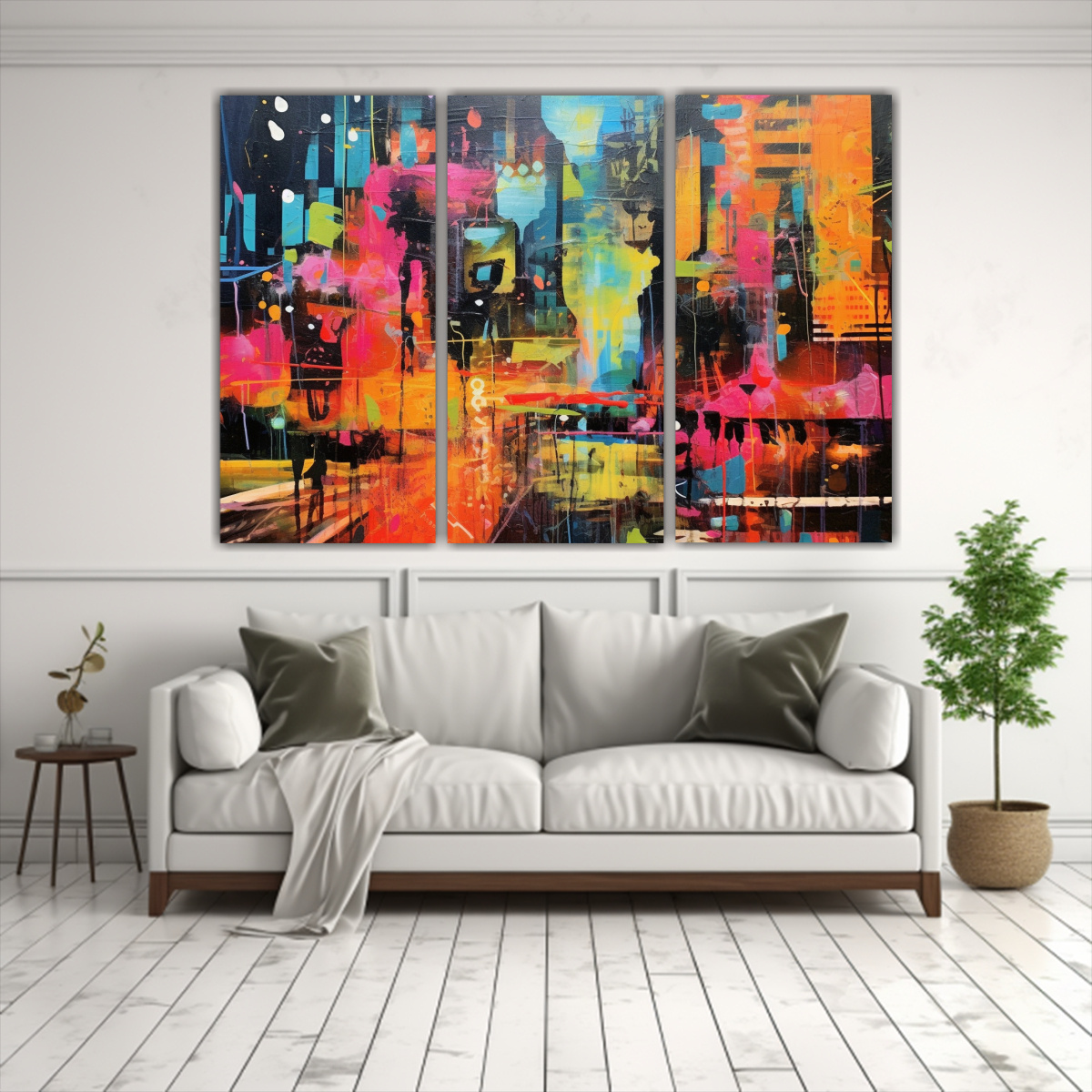 CUADROS URBANOS FUTURISTAS CON GRAFITIS NEÓN EN 180X120 CM - 2