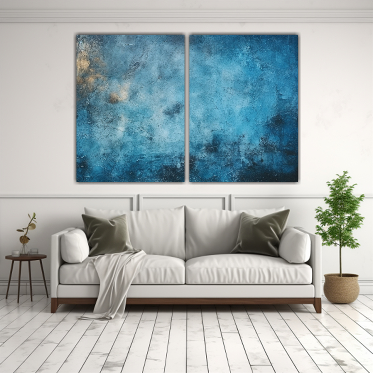 PINTURA AZUL MODERNA CON TEXTURA EN FONDO, DOS 60X45 CM - 2