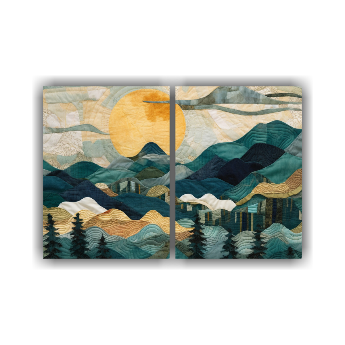 PINTURA PAISAJÍSTICA CON MONTAÑAS, ÁRBOLES Y 160X120 CM - 1