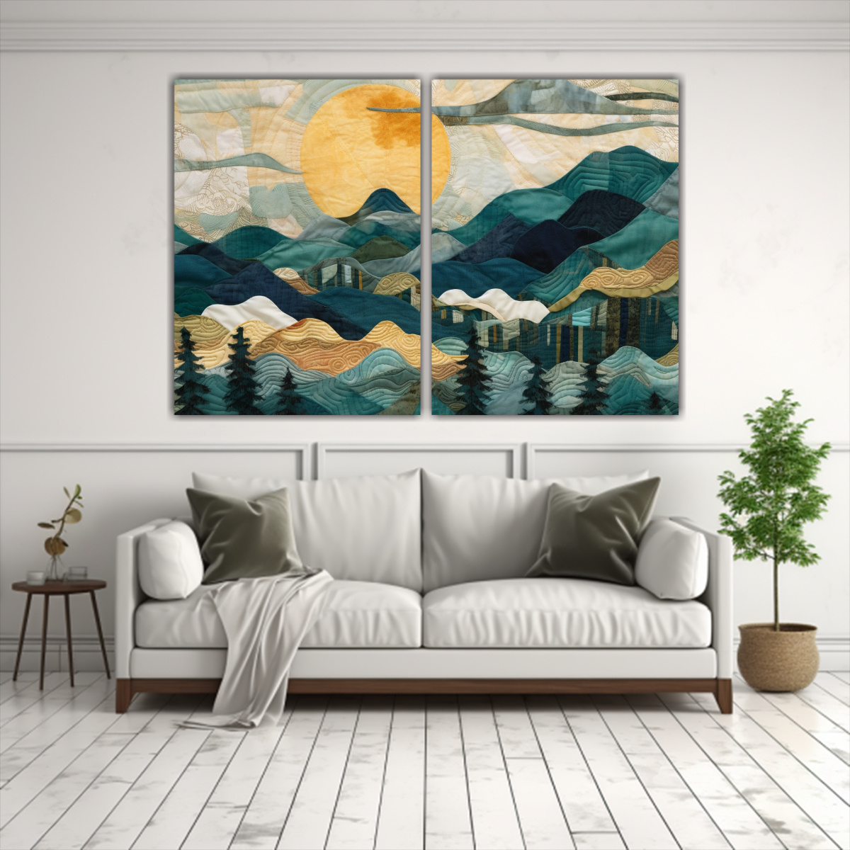 PINTURA PAISAJÍSTICA CON MONTAÑAS, ÁRBOLES Y 160X120 CM - 2