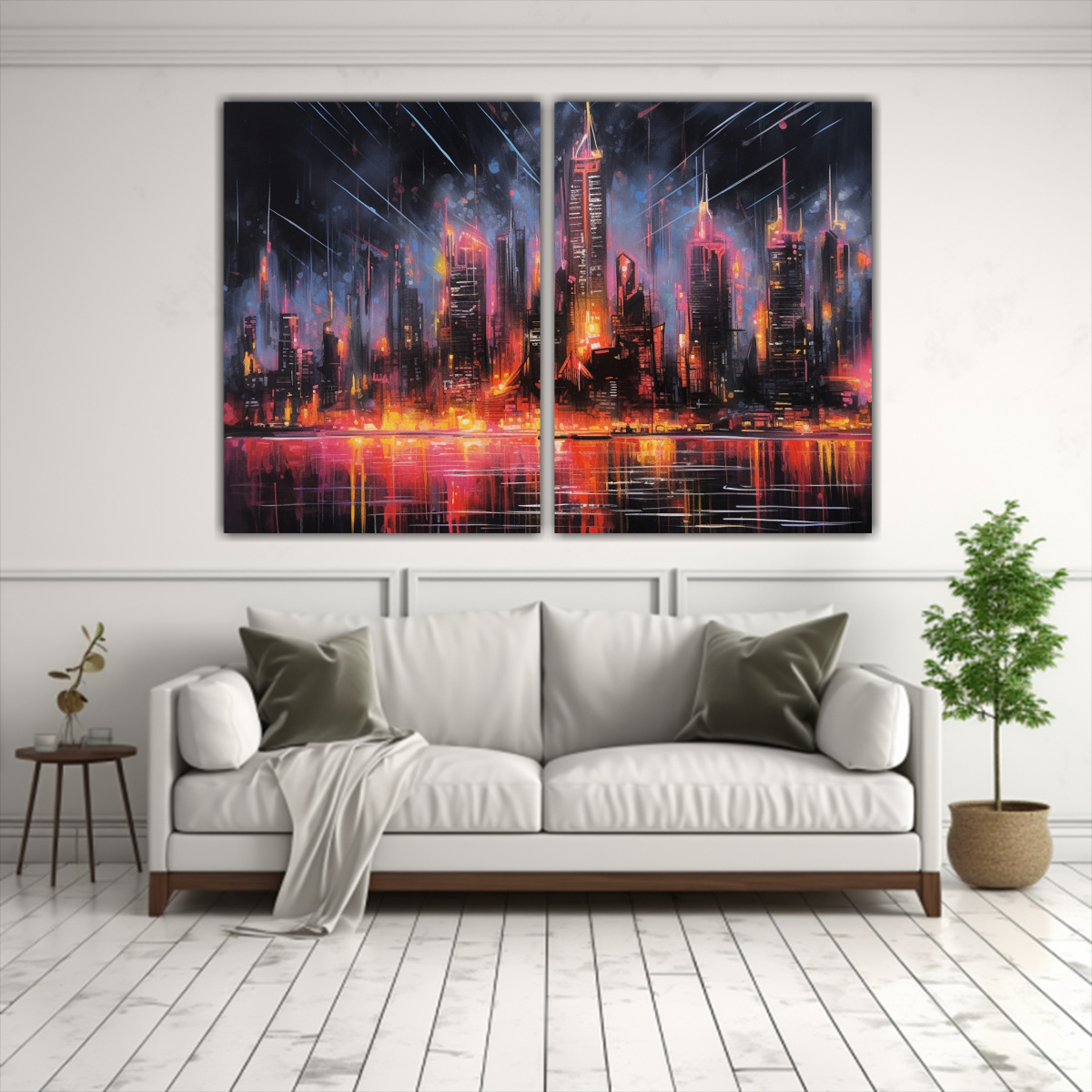 PINTURA DE CIUDAD EN CARBÓN Y NEÓN PARA 100X75 CM - 2