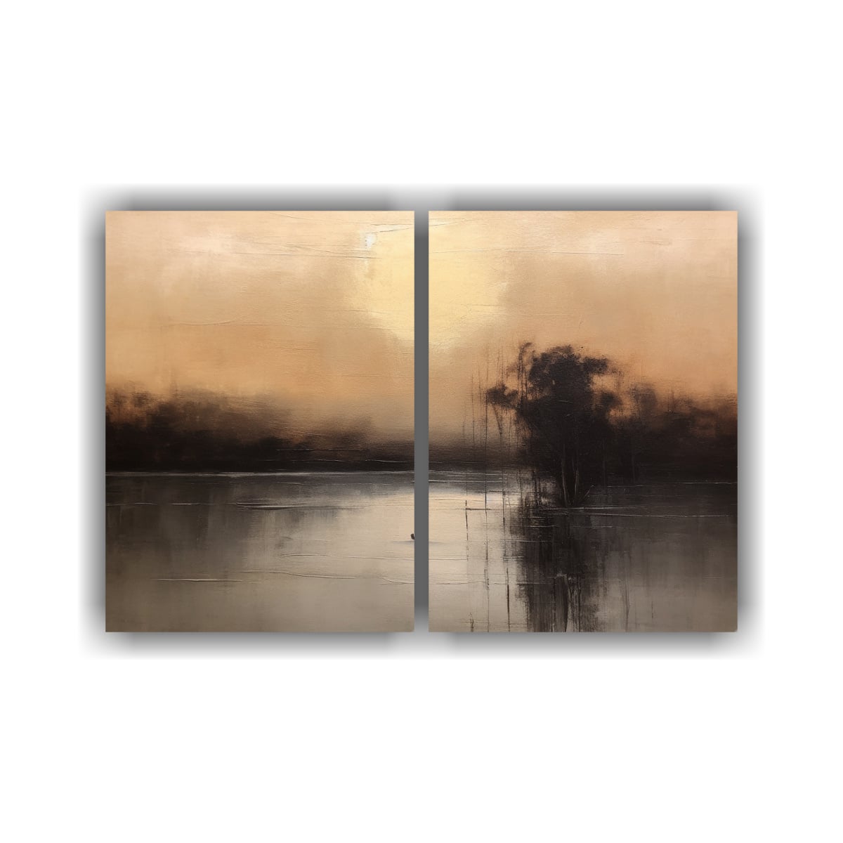 PINTURA ABSTRACTA MINIMALISTA DE UN LAGO EN 60X40 CM - 1