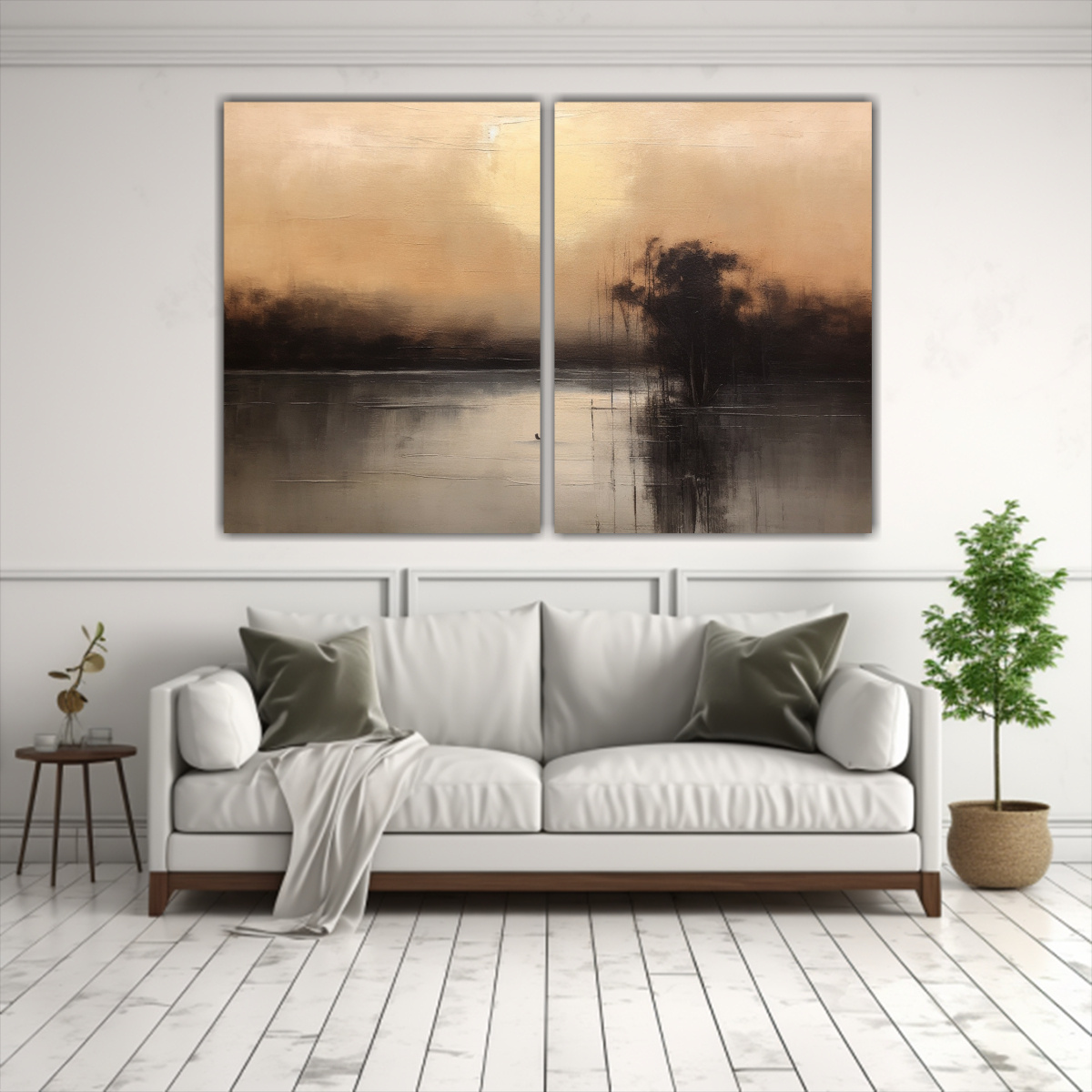 PINTURA ABSTRACTA MINIMALISTA DE UN LAGO EN 60X40 CM - 2