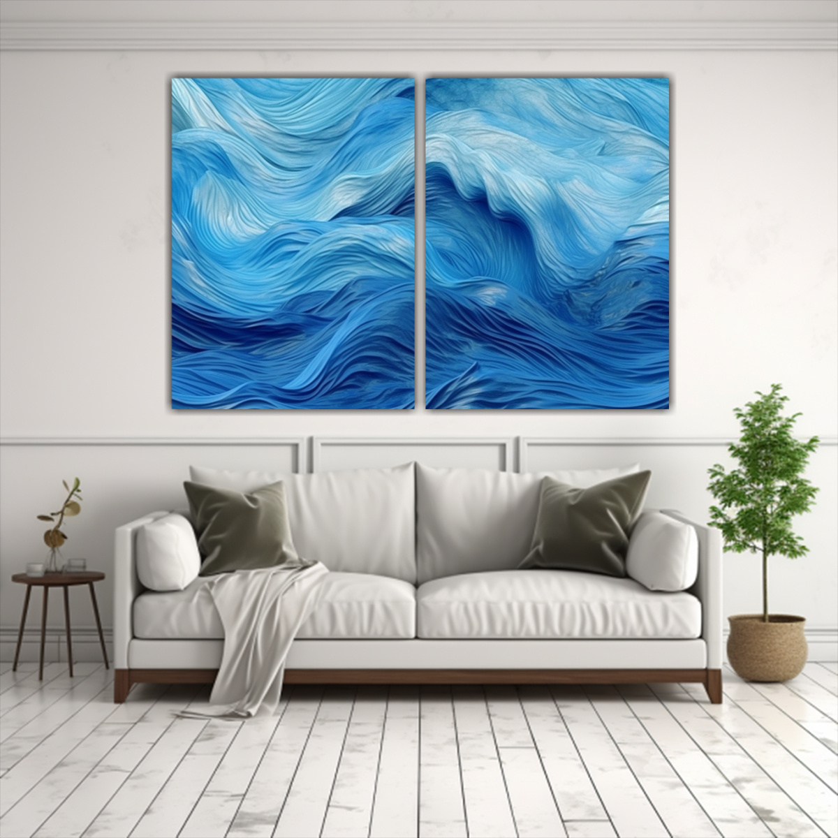 CUADRO DECORATIVO ABSTRACTO DE ONDAS AZULES CON 80X60 CM - 2