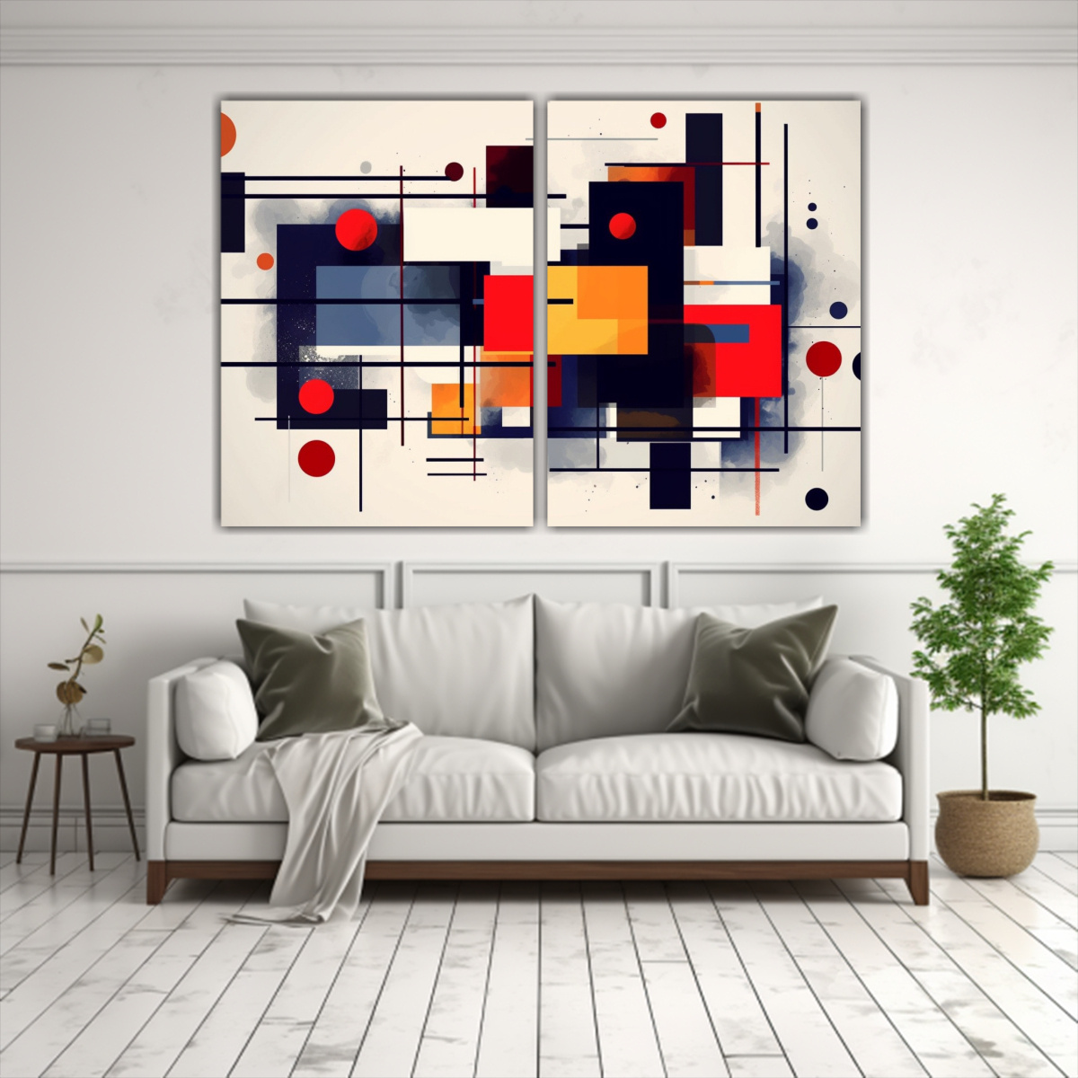 CUADRO GEOMÉTRICO ESTILO PI: DOS TELAS EN 160X120 CM - 2