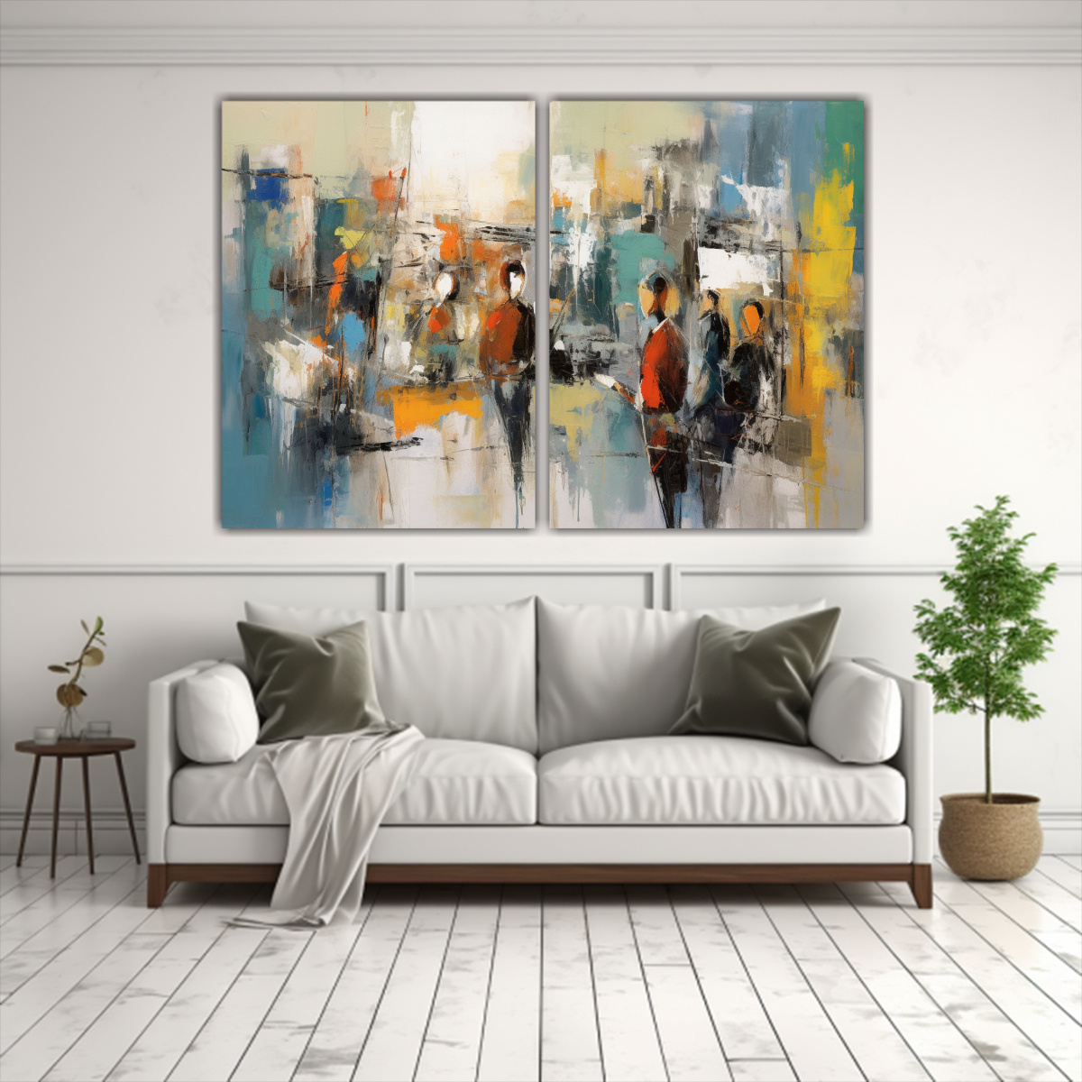 DÍPTICO ABSTRACTO DE HOMBRES Y PERSONAS EN 60X45 CM - 2