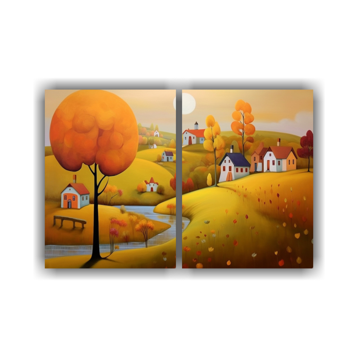PAISAJE OTOÑAL MODERNO EN DOS CUADROS POR IWONA 100X65 CM - 1
