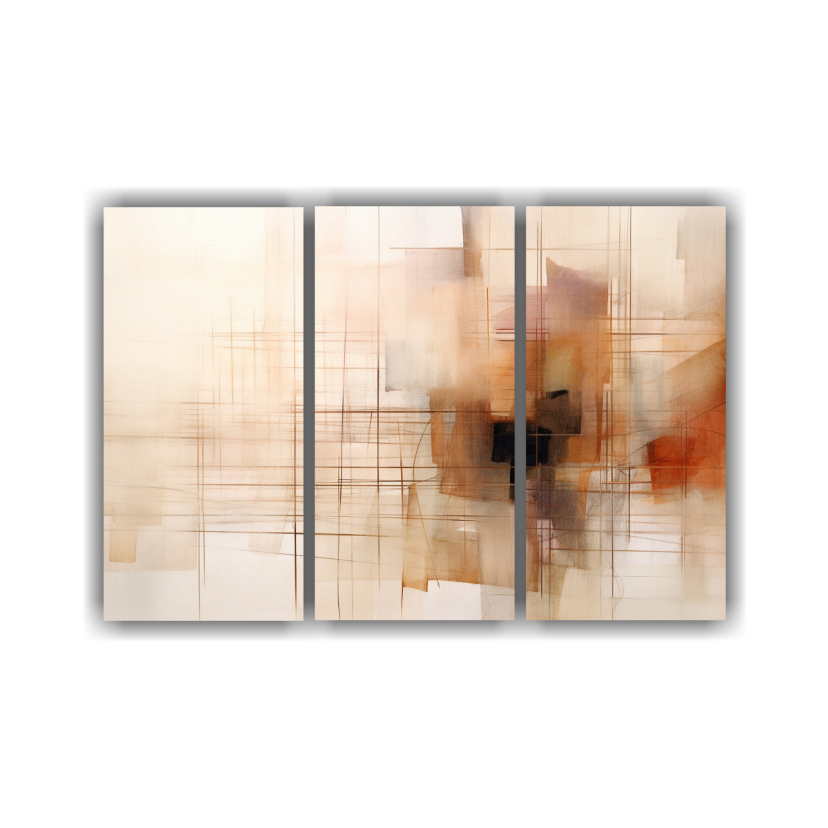 PINTURA BEIGE Y BLANCO CON DOS LÍNEAS: SET 3 105X70 CM - 1