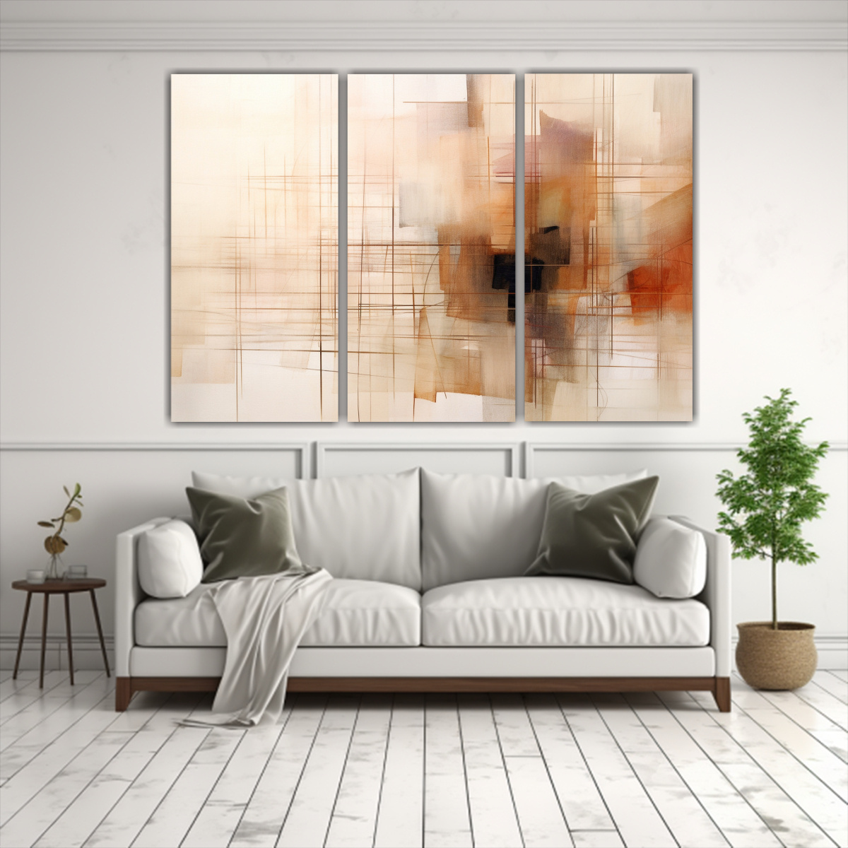 PINTURA BEIGE Y BLANCO CON DOS LÍNEAS: SET 3 105X70 CM - 2