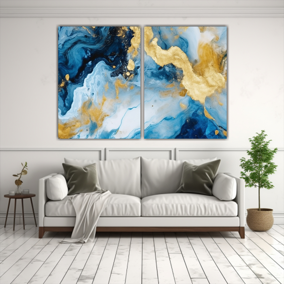 CUADROS ABSTRACTOS DE AMBIENTE INTENSO AZUL Y ORO 100X65 CM - 2