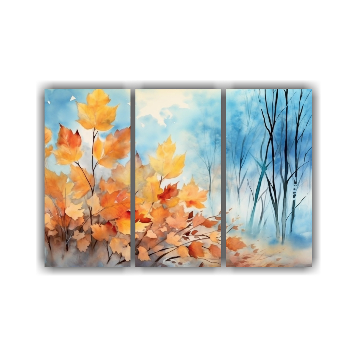 PINTURA ACUARELA OTOÑAL HOJAS Y CALOR VERANO EN 120X80 CM - 1