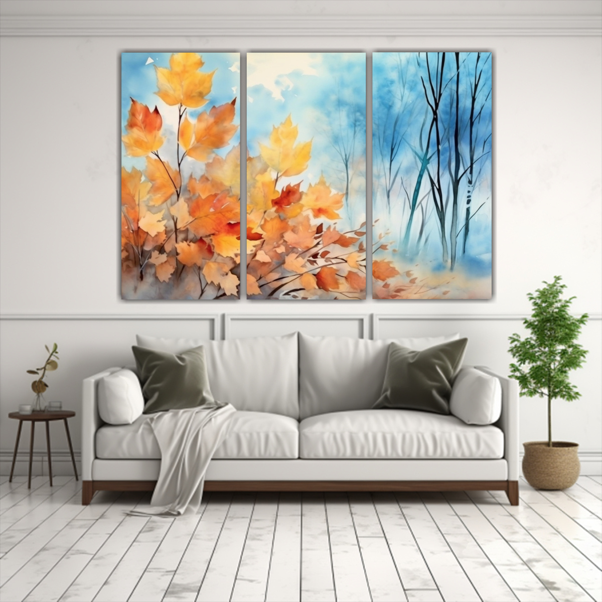 PINTURA ACUARELA OTOÑAL HOJAS Y CALOR VERANO EN 120X80 CM - 2