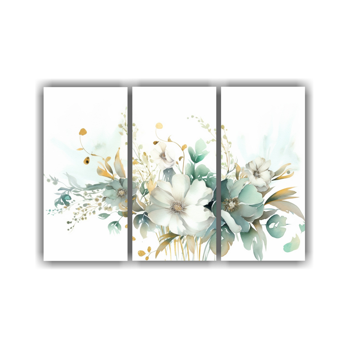 CUADRO FLORAL ACUARELA HOJAS VERDES FONDO BLANCO 75X50 CM - 1