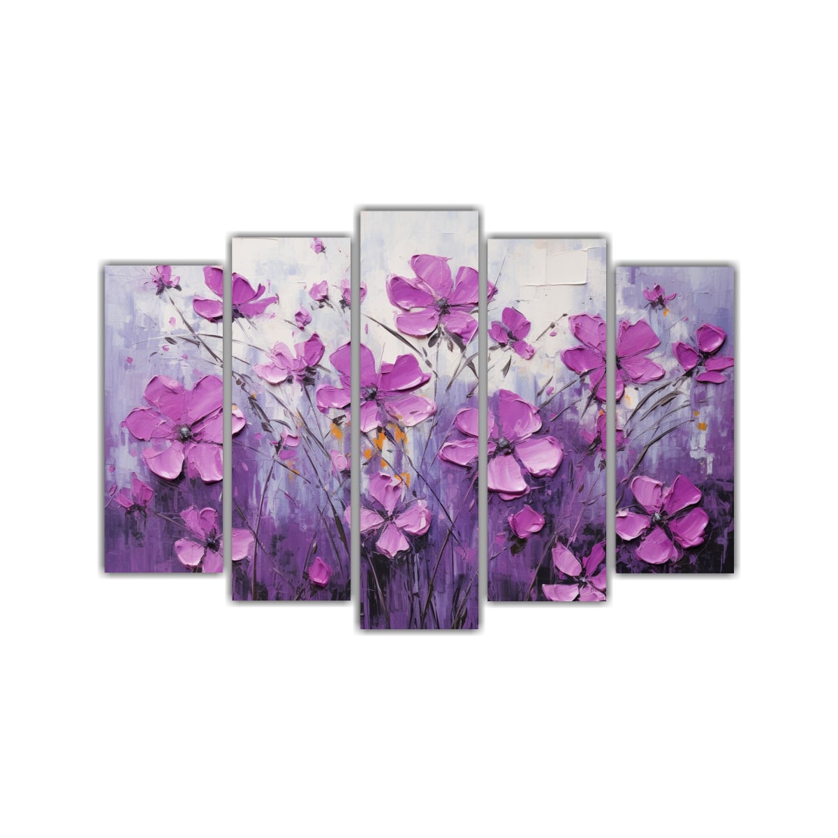 PINTURA DE FLORES MORADAS Y NEGRAS EN LIENZO 225X150 CM - 1