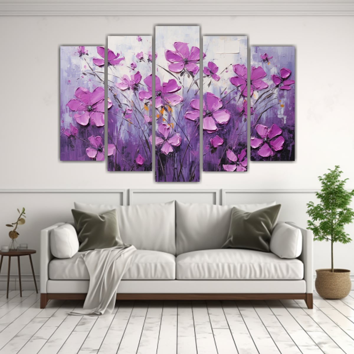 PINTURA DE FLORES MORADAS Y NEGRAS EN LIENZO 225X150 CM - 2