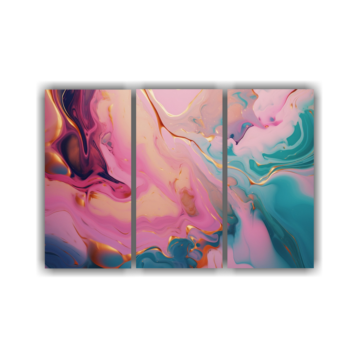 TRÍPTICO ABSTRACTO ROSA Y VERDE SUAVE FLUIDO DE 120X80 CM - 1