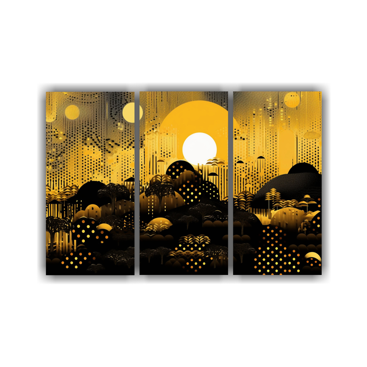 PAISAJE DORADO CON NEGRO AL ESTILO VINTAGE: SET 3 90X60 CM - 1