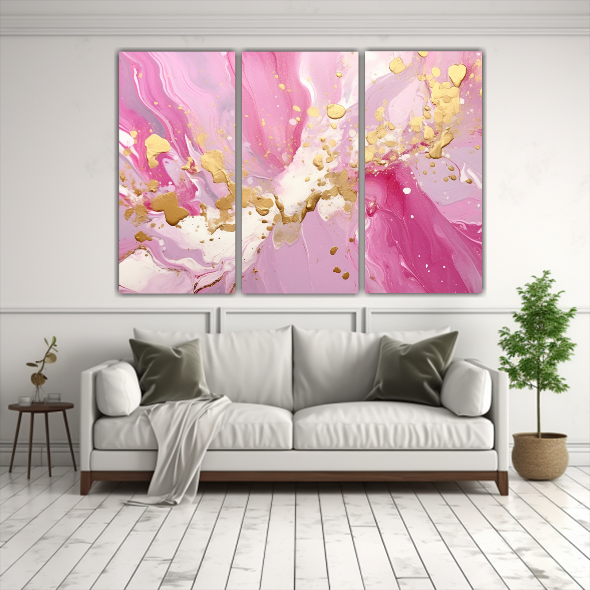 CUADRO ABSTRACTO DE REMOLINOS ROSA DORADO EN 120X80 CM - 2