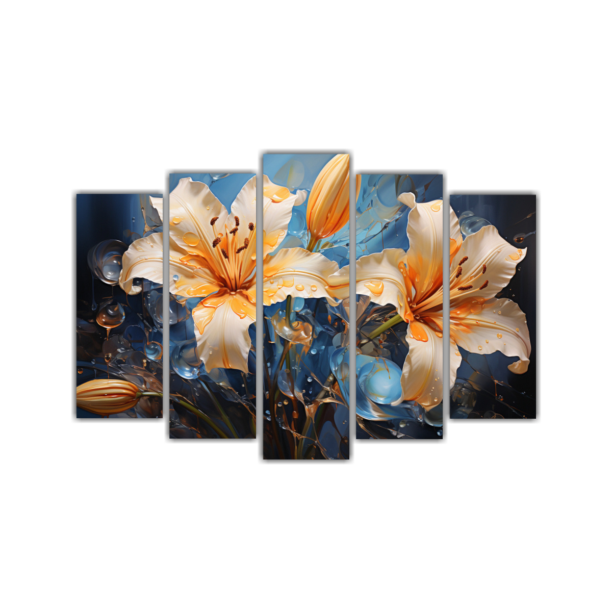 DECORATIVO DURADERO: LIRIOS DORADOS Y AZULES 225X150 CM - 1
