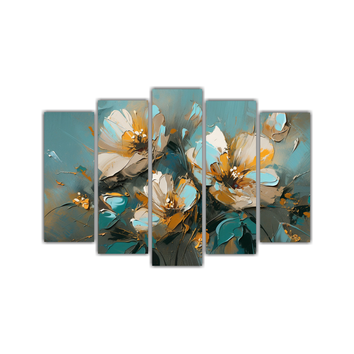 PINTURA DE FLORES TURQUESA Y DORADO EN LIENZO 125X75 CM - 1