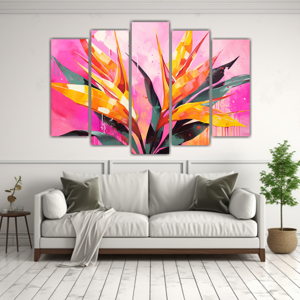 PINTURAS DE DECORACIÓN CON HOJAS DE HELICONIA EN 150X100 CM - 2