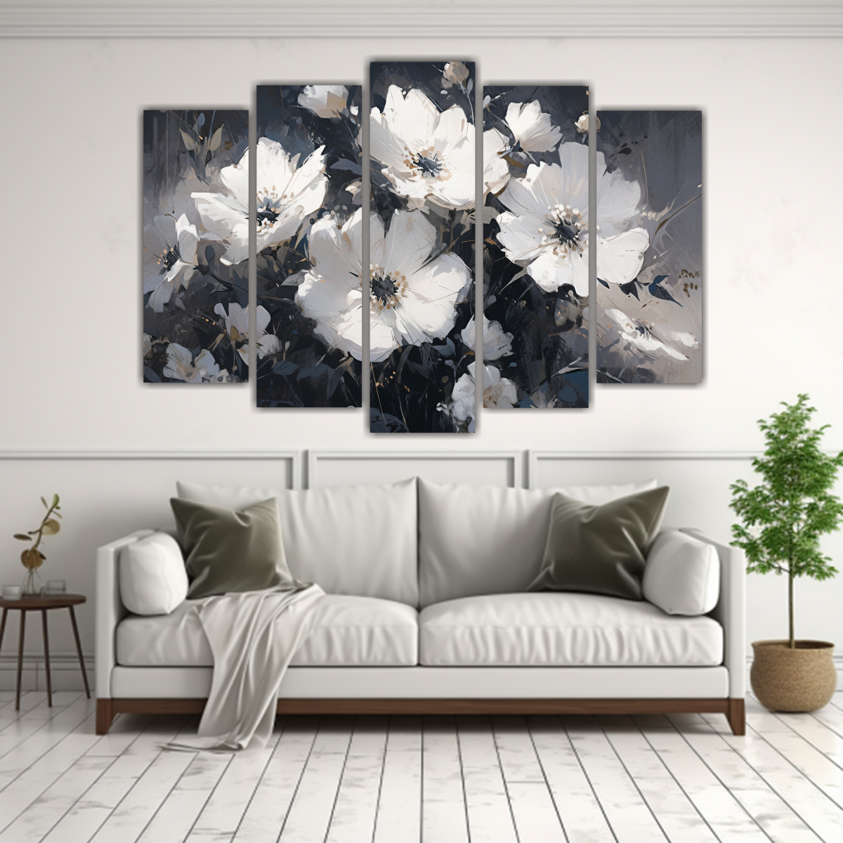 CUADRO FLORES BLANCO Y NEGRO EN BASTIDOR, 225X150 CM - 2