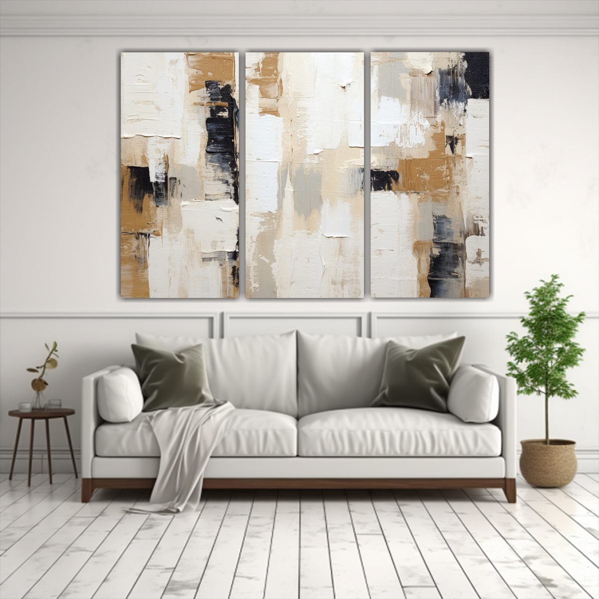 CONJUNTO 3 LIENZOS BLANCO ABSTRACTO MINIMALISTA 150X100 CM - 2