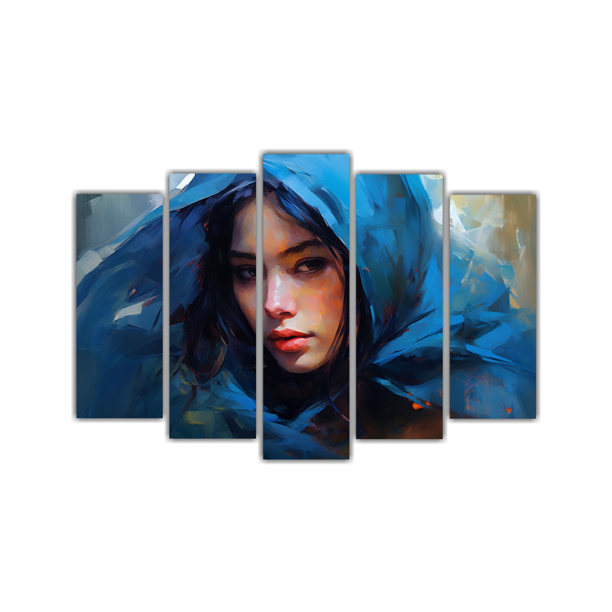 PINTURA MUJER CON PAÑUELO AZUL ESTILO 100X65 CM - 1