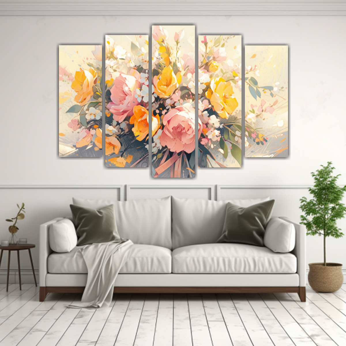 CUADRO DE FLORES AMARILLAS Y ROSAS EN LIENZO PARA 100X65 CM - 2