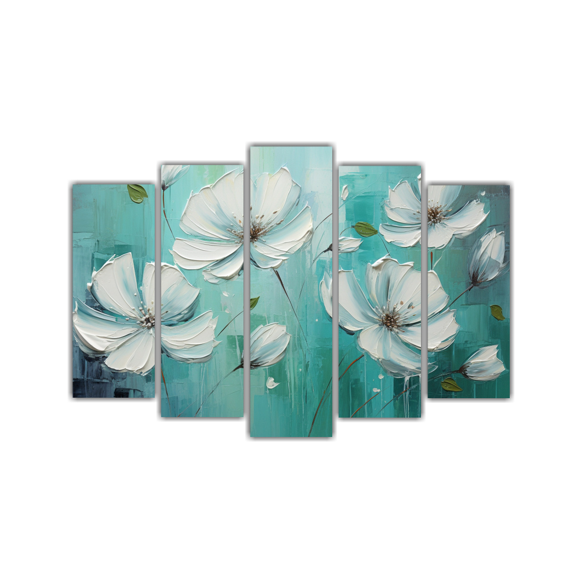 PINTURA DE FLORES VERDES Y AZULES EN LIENZO PARA 125X75 CM - 1
