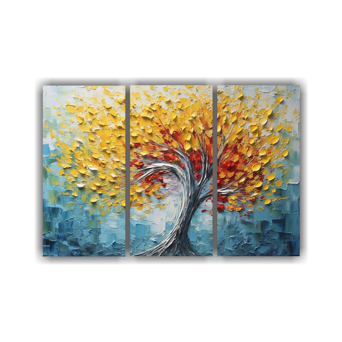 PINTURA ABSTRACTA ÁRBOL EN LIENZO AZUL ROJO 120X80 CM - 1