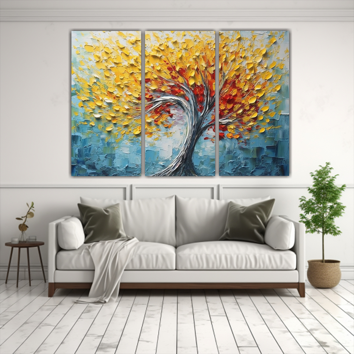 PINTURA ABSTRACTA ÁRBOL EN LIENZO AZUL ROJO 120X80 CM - 2