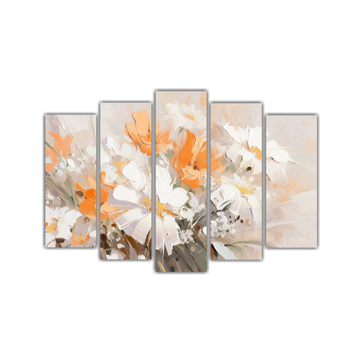 CUADRO DE FLORES BLANCAS Y NARANJAS EN LIENZO 150X100 CM - 1