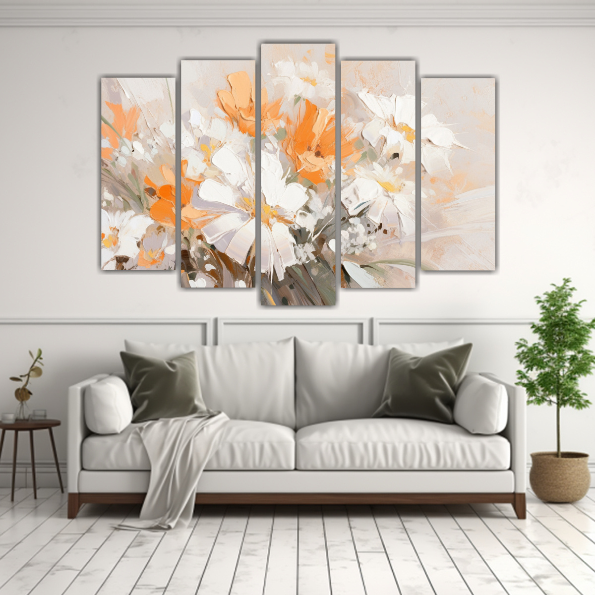 CUADRO DE FLORES BLANCAS Y NARANJAS EN LIENZO 150X100 CM - 2