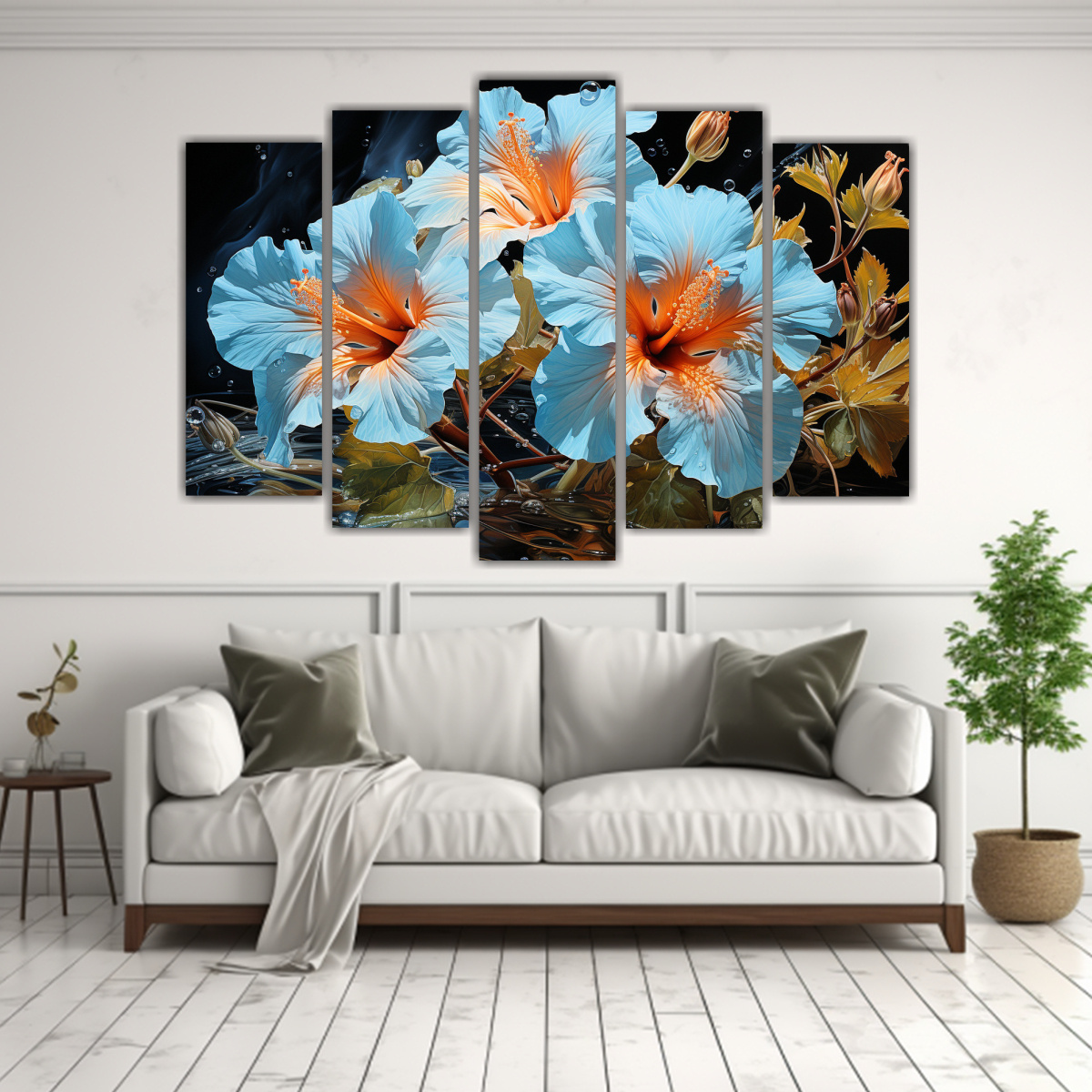 PINTURAS ABSTRACTAS DE HIBISCOS EN TONOS NEGRO Y 150X100 CM - 2