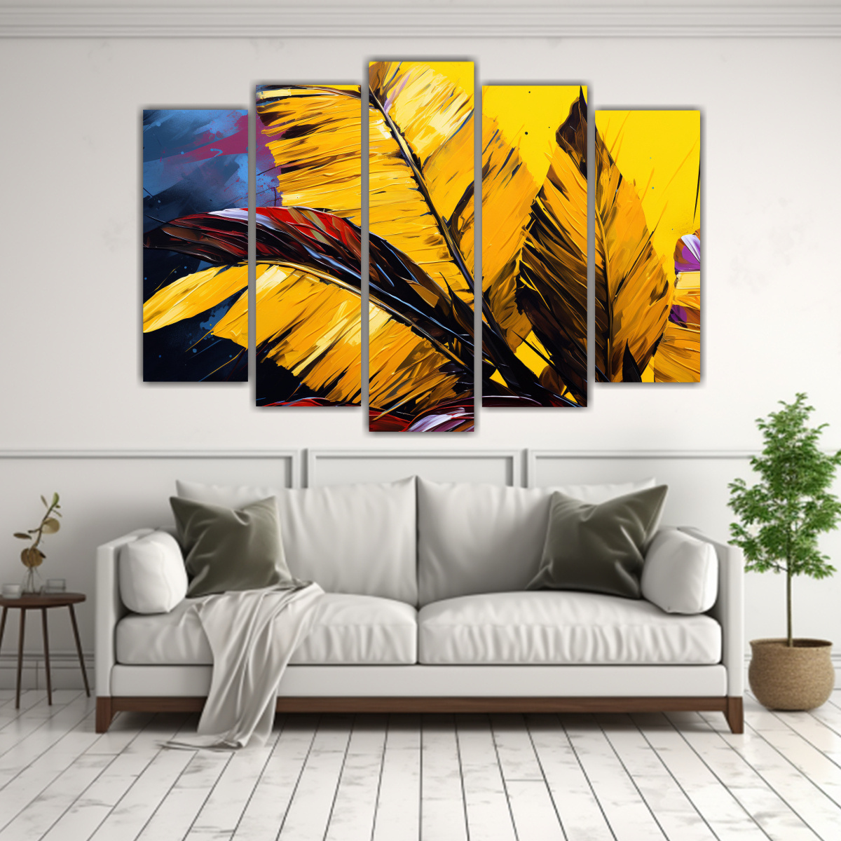 PINTURAS MINIMALISTAS DE HOJAS DE PALMA AMARILLAS 150X100 CM - 2