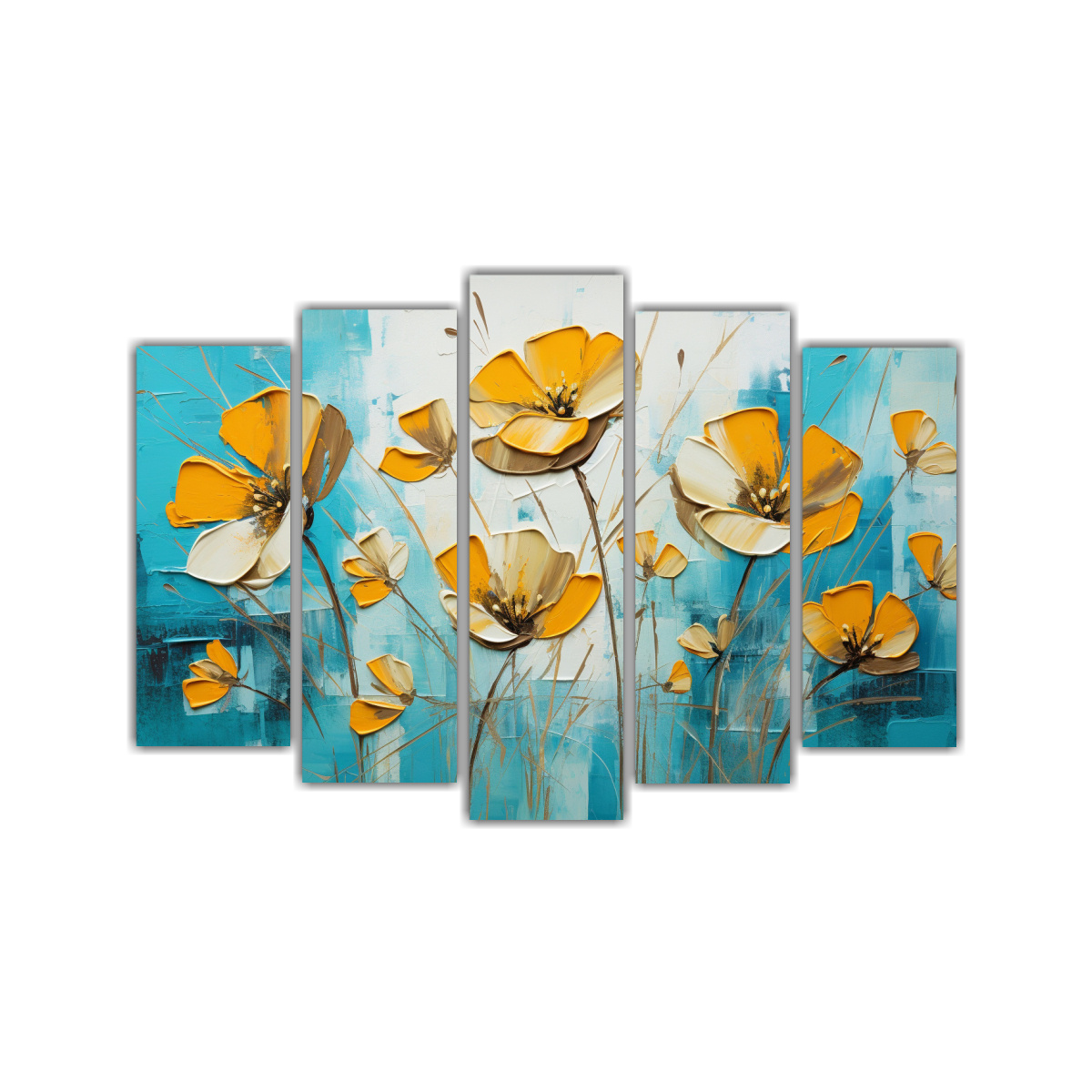 CUADRO DE FLORES AMARILLAS Y TURQUESAS SOBRE 225X150 CM - 1