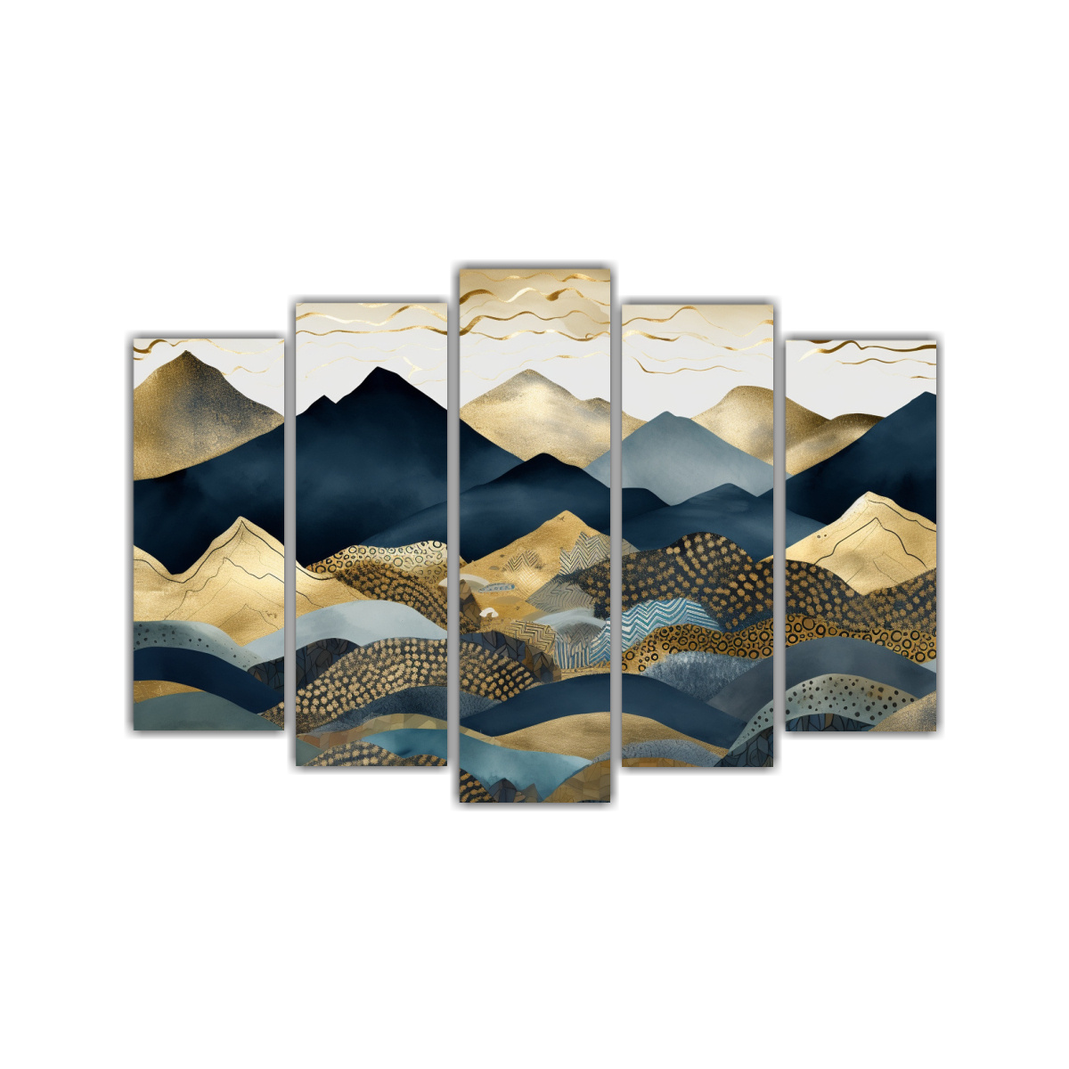 PAISAJE MONTAÑAS ORO AZUL DECORATIVO HORIZONTAL 225X150 CM - 1