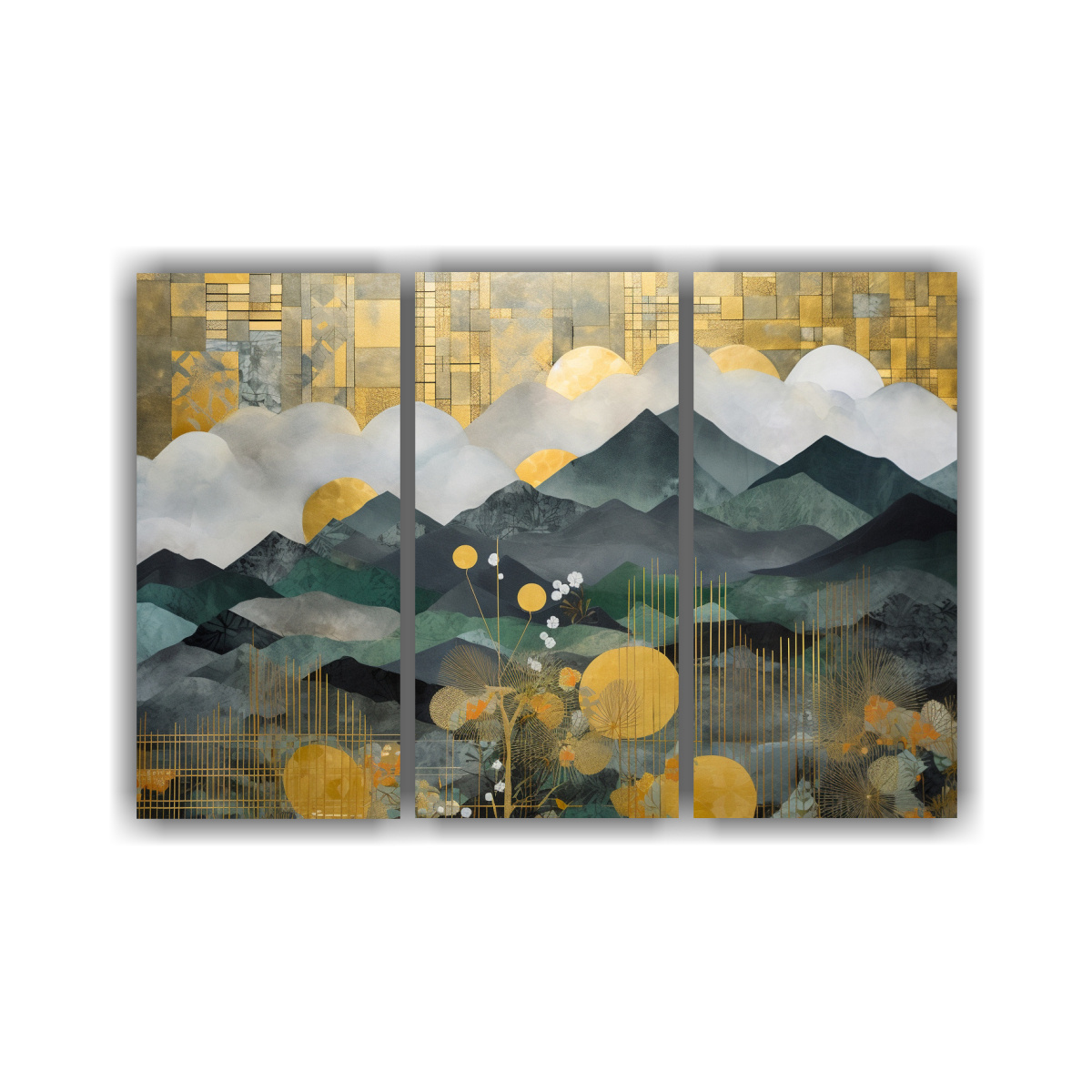 PINTURA ABSTRACTA GEOMÉTRICA CON FLORES, NUBES Y 210X140 CM - 1
