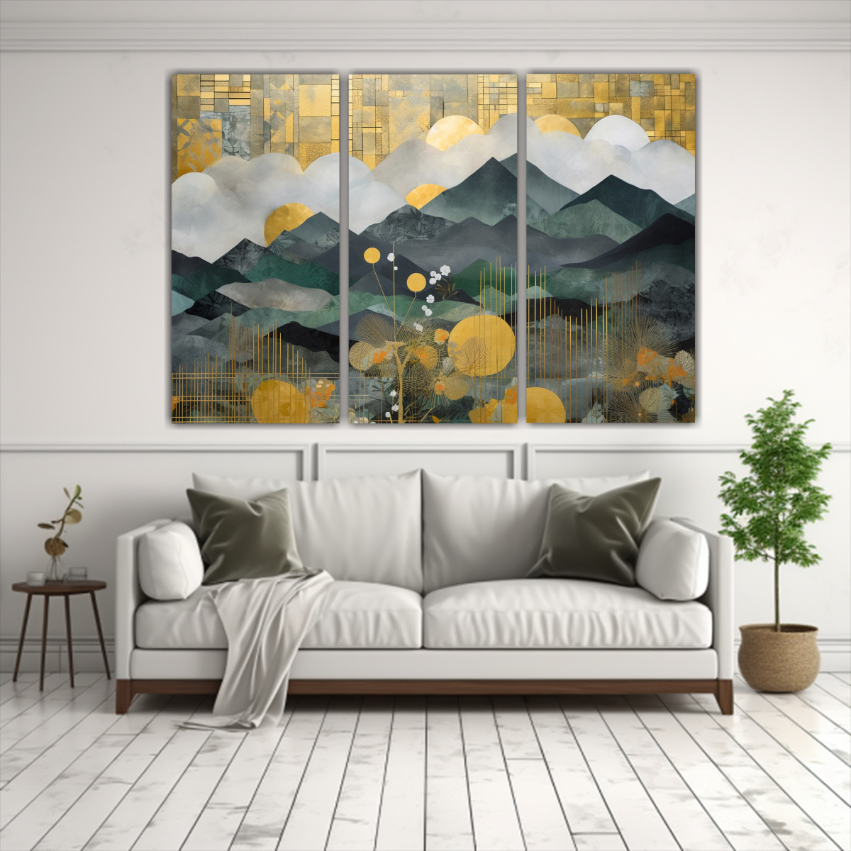 PINTURA ABSTRACTA GEOMÉTRICA CON FLORES, NUBES Y 210X140 CM - 2